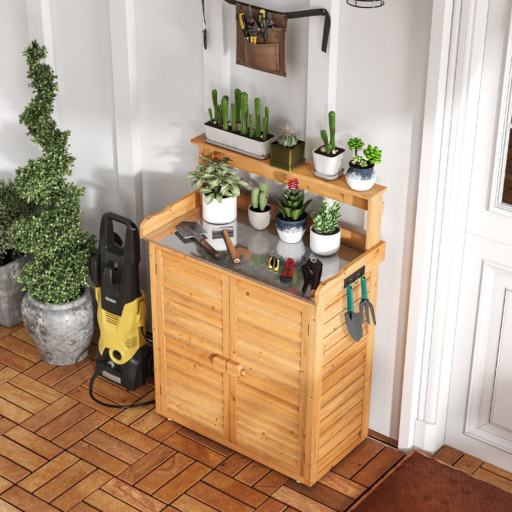 Costway Natural Wooden Storage Cabinet Image 2