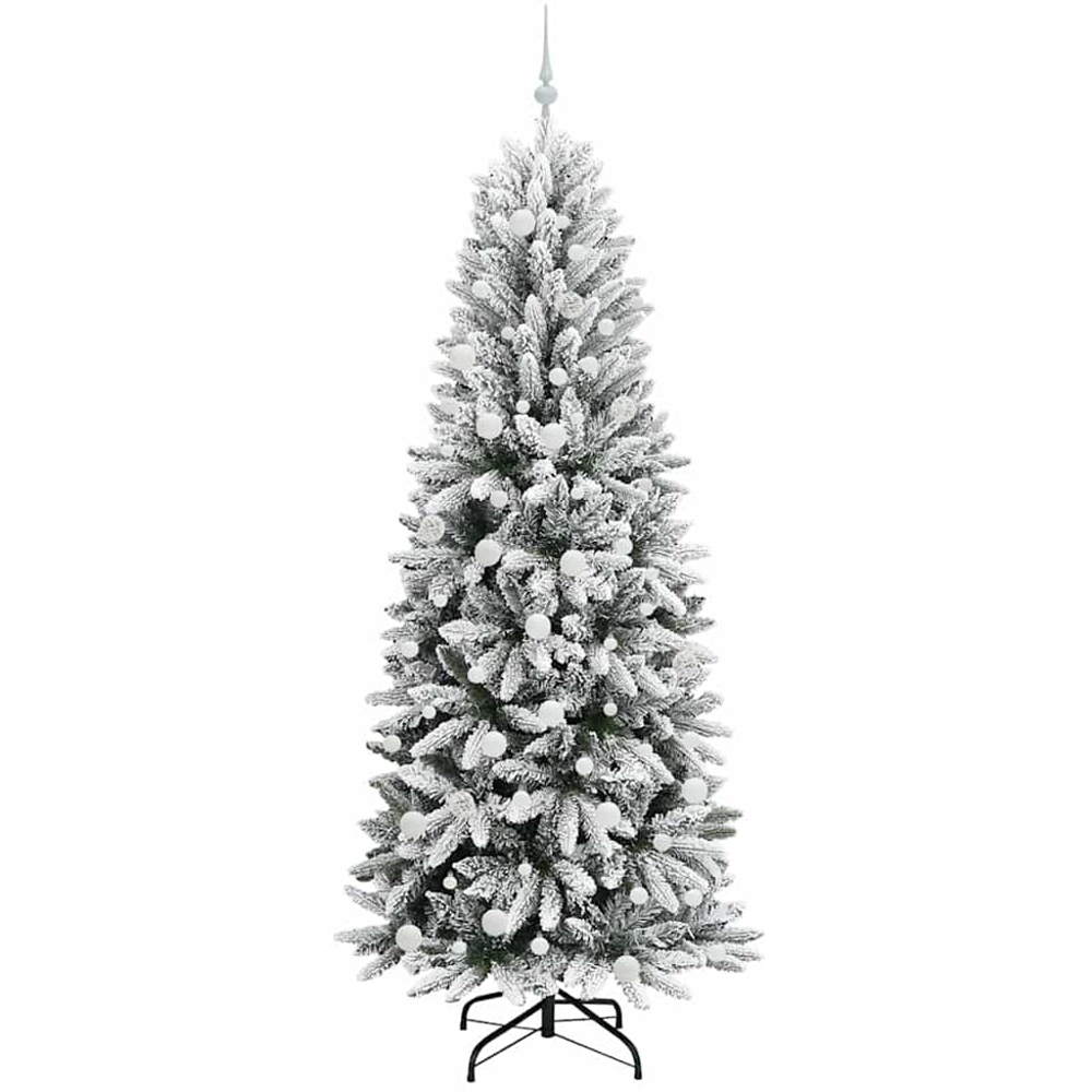 vidaXL Pre-Lit White Baubles Artificial Snow Flocked Christmas Tree 7ft Image 4