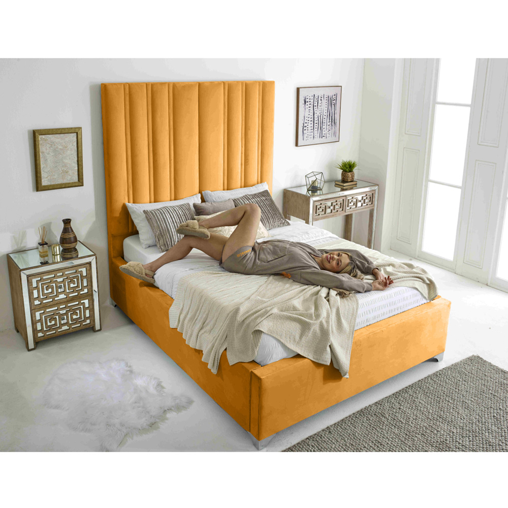 Eleganza Home Wilburn Single Mustard Plush Velvet Bed Frame with Headboard Image 5
