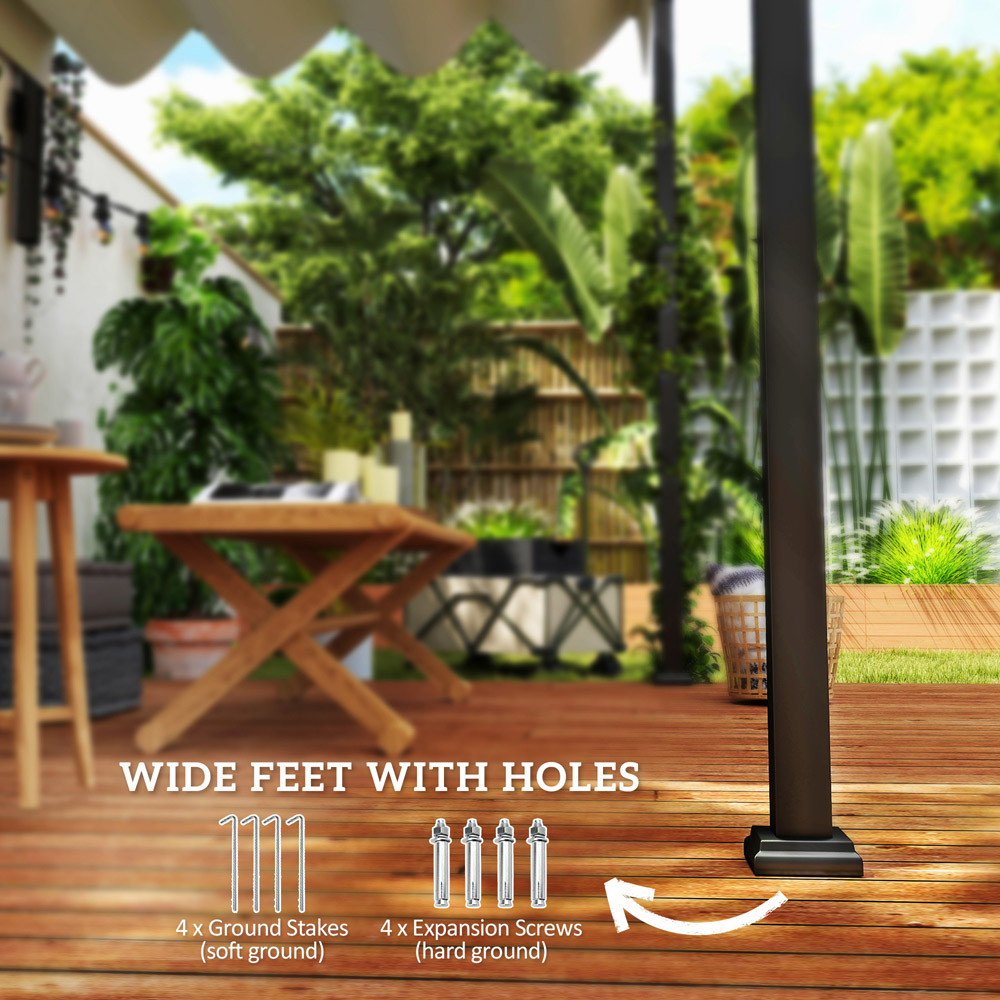 Outsunny 2 x 3m Khaki Wall Mounted Pergola with Retractable Roof Image 6