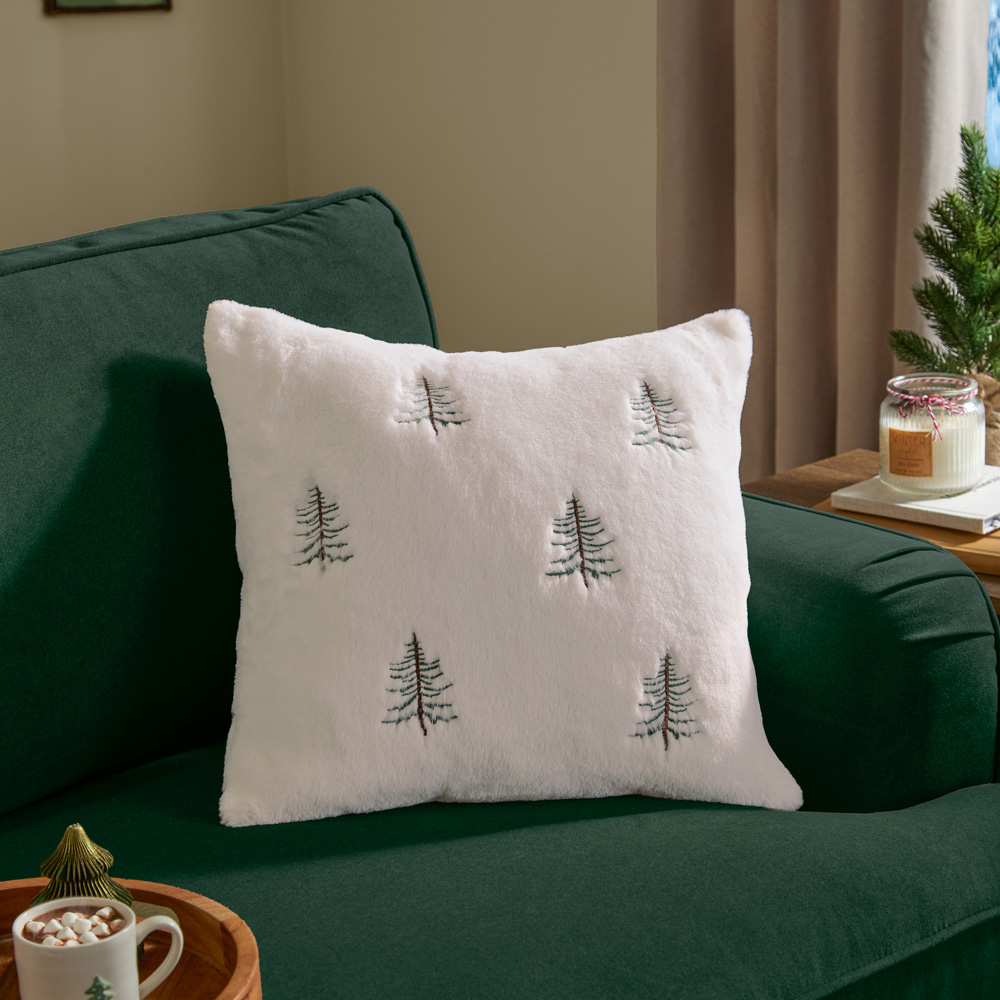 Furn Winter Pines Ecru Faux Fur Cushion 45 x 45cm Image 2