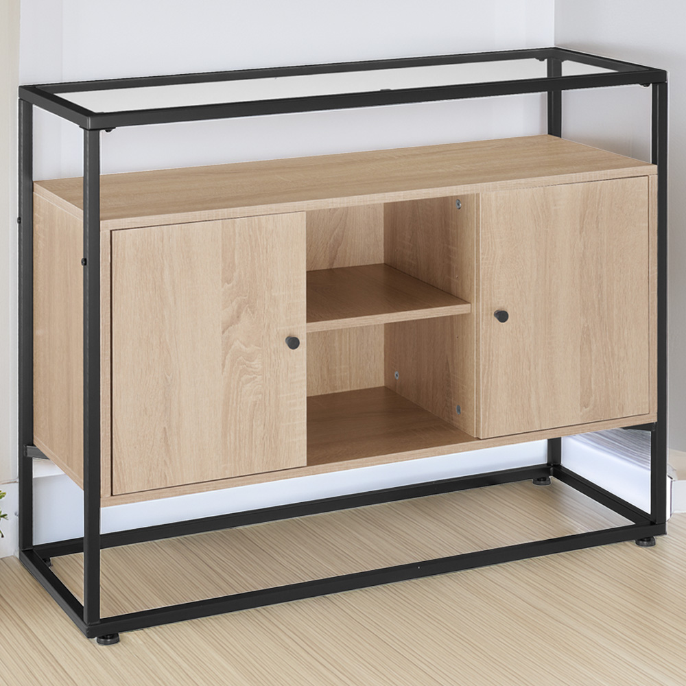 tectake Oldham 2 Compartment Light Wood Sideboard Image 1