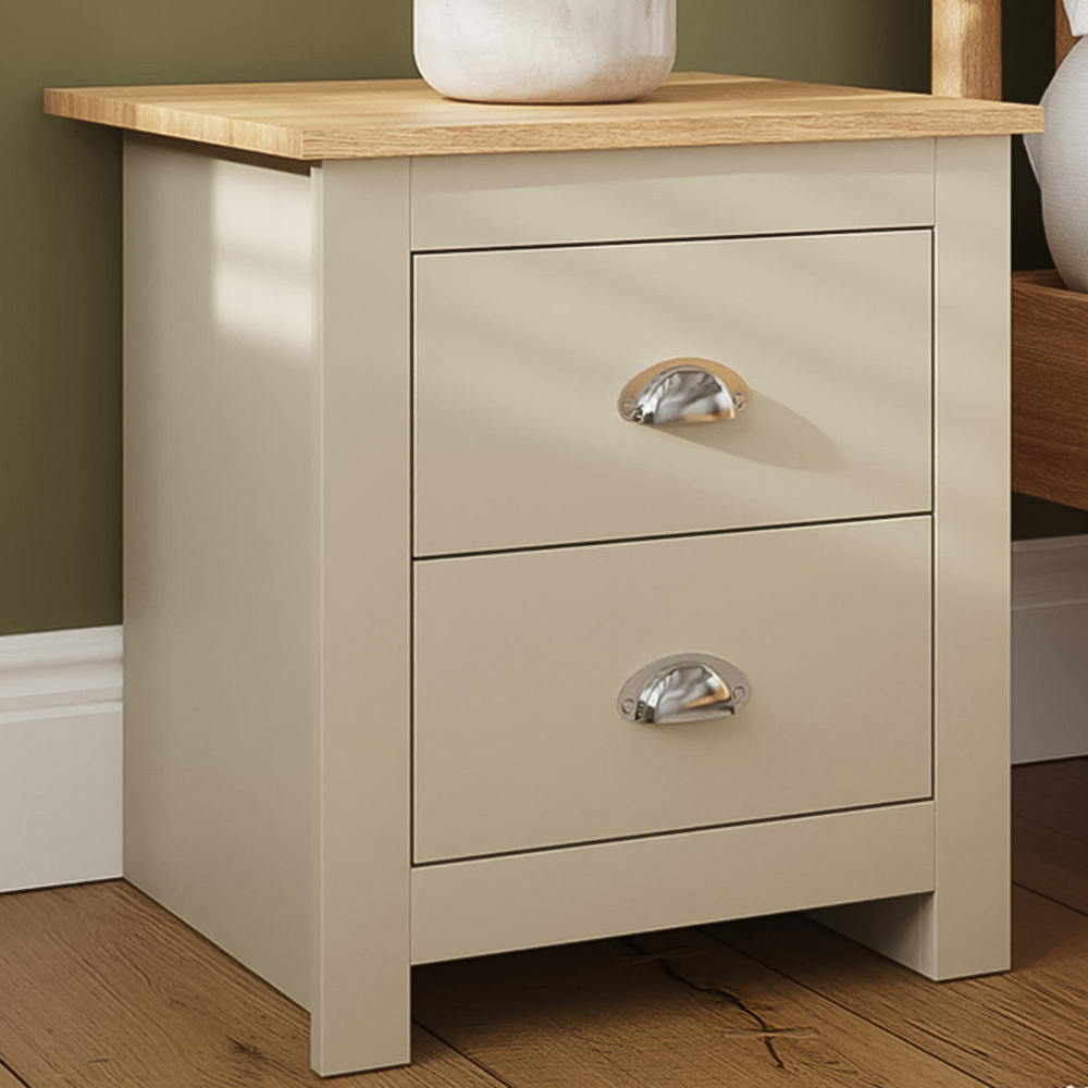 GFW Lancaster 2 Drawer Cream Bedside Table Image 1