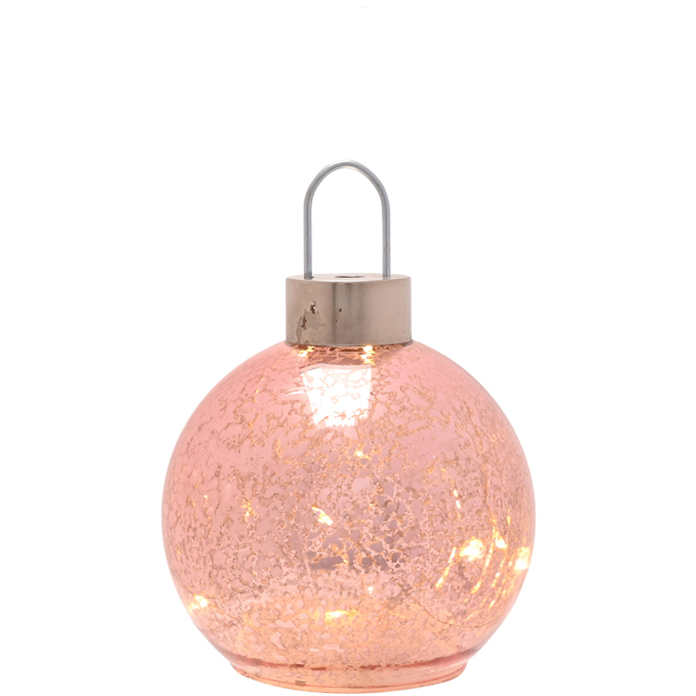 The Seasonal Gift Co. Blush Pink LED Fairy Light Crackle Mercury Glass Bauble 13cm Image 3