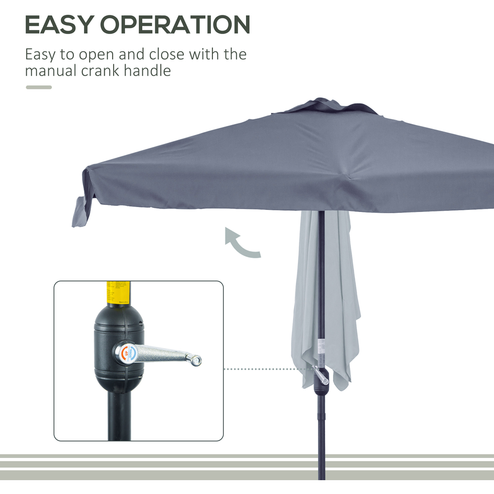 Outsunny Grey Crank Handle Half Parasol 2.7m Image 5