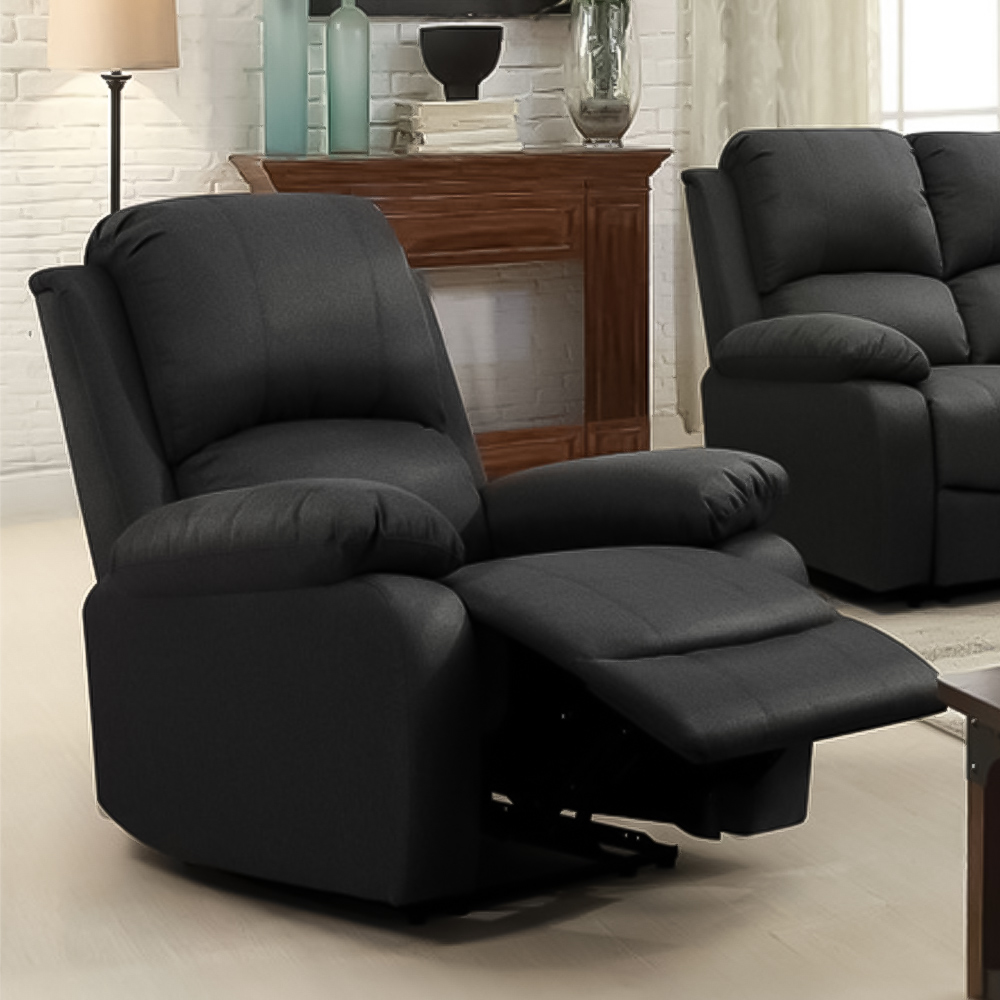 Brooklyn 6 Seater Dark Grey Luxury Fabric Manual Recliner Sofa Set Image 4