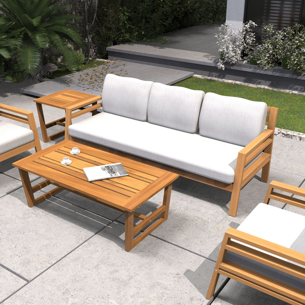 Direct Wicker 5 Seater Teak Finish Straight-Line Design Acacia Wood Outdoor Lounge Set Image 4