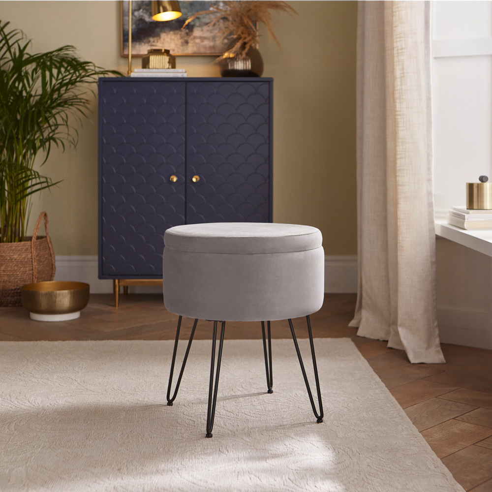GFW Avery Grey Velvet Storage Stool Image 6