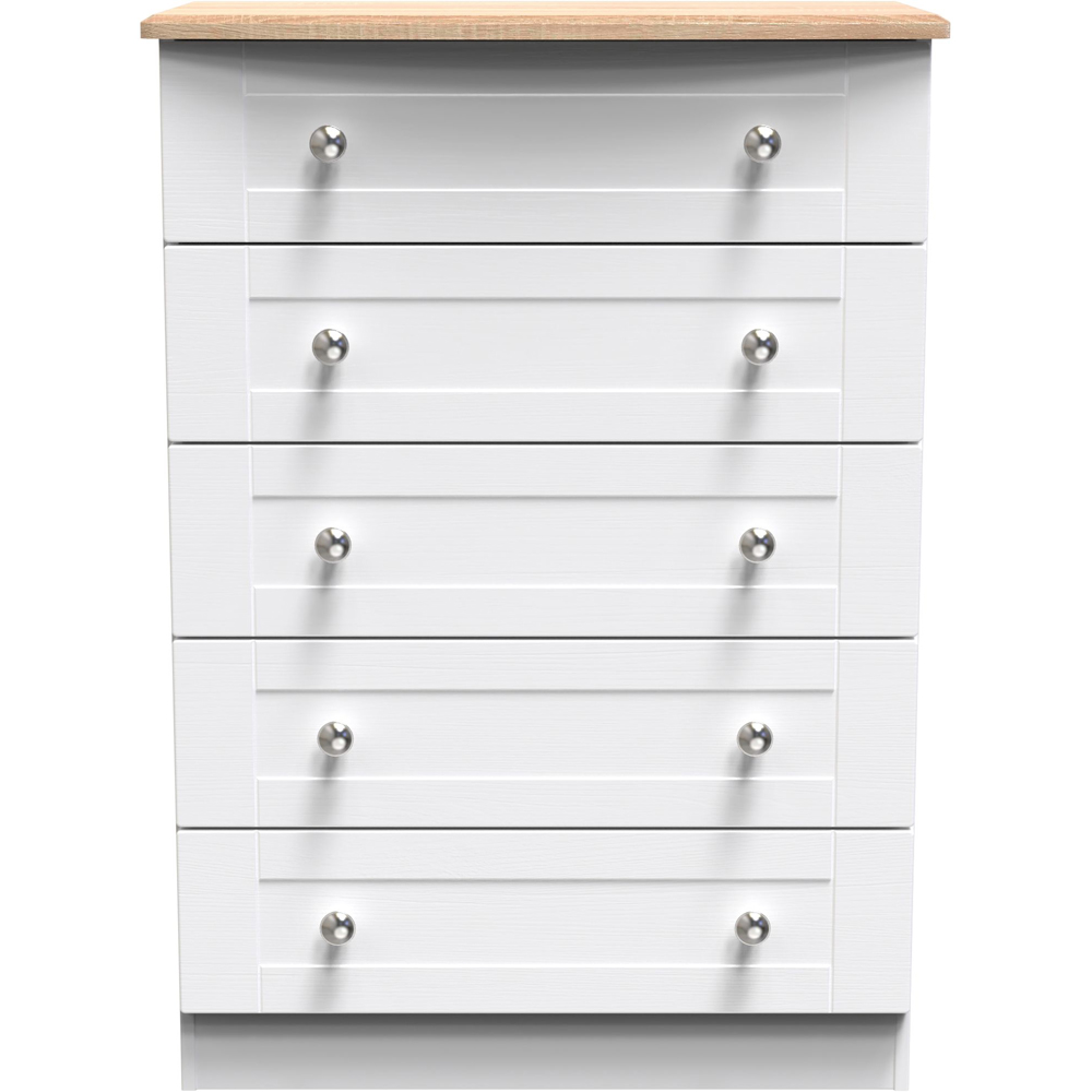 Crowndale Sussex 5 Drawer White Ash and Bardolino Oak Chest of Drawers Ready Assembled Image 3