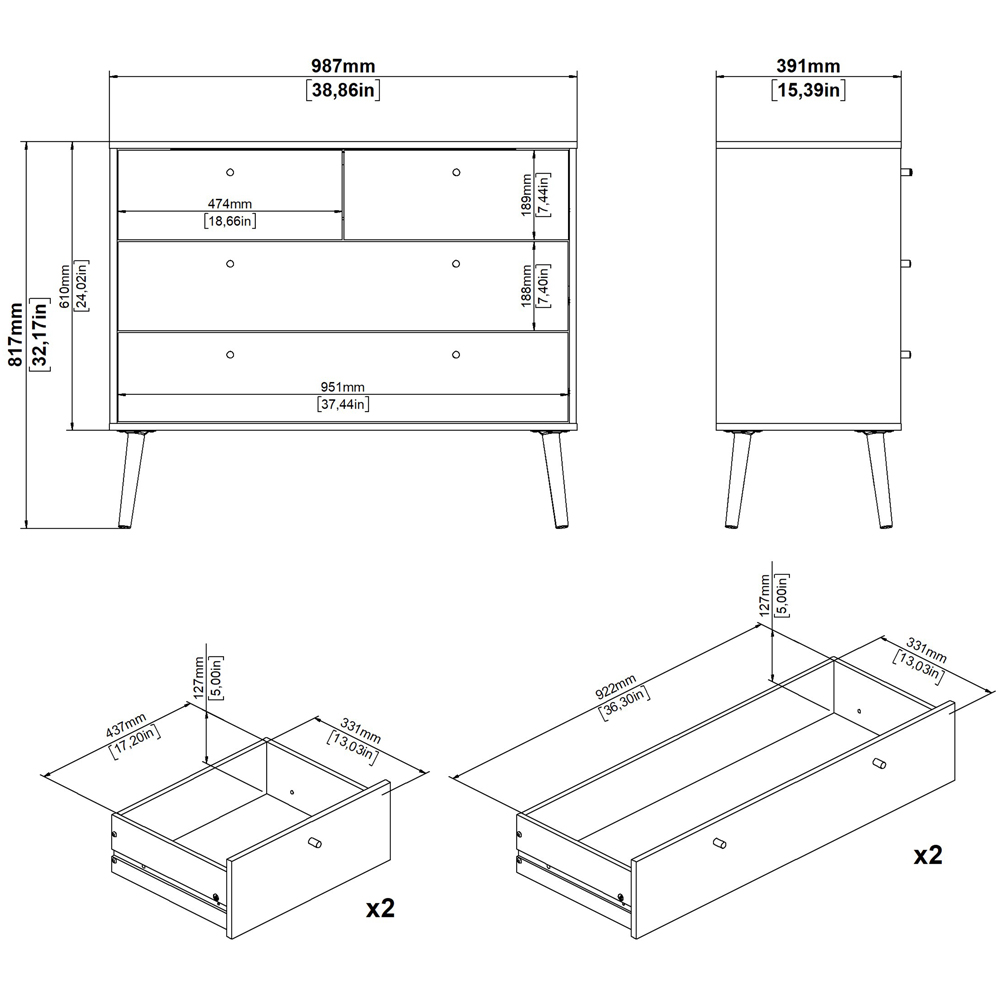 Florence Cumbria 4 Drawer White Chest of Drawers Image 9