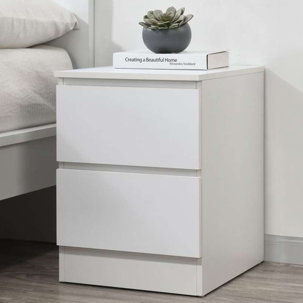 Oslo 2 Drawer White Bedside Table Image 1