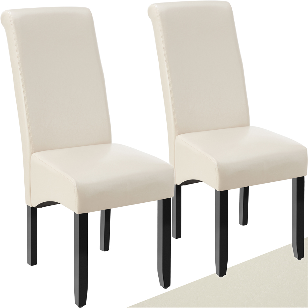 tectake Set of 2 Cream Faux Leather High Backrest Dining Chair Image 2