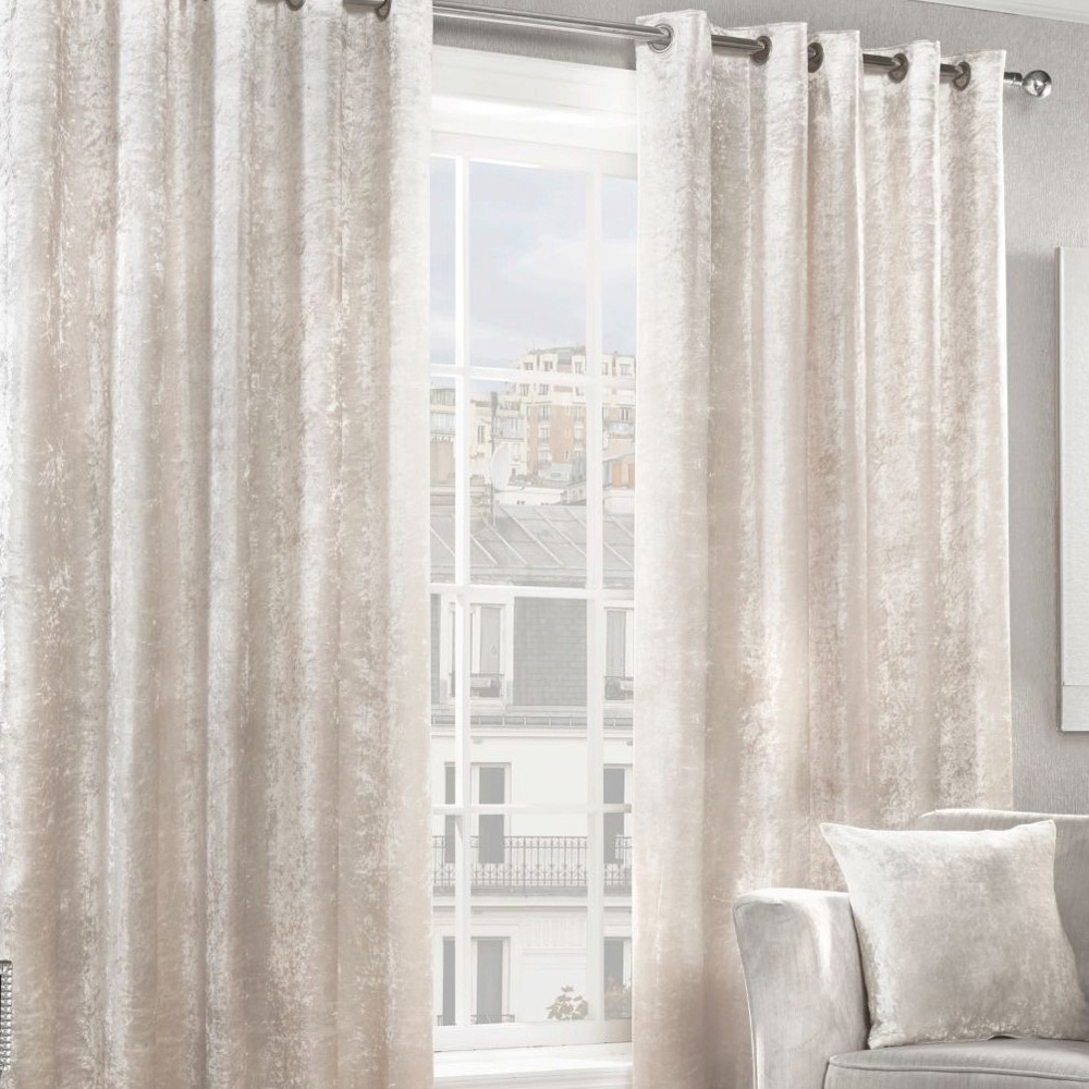 Alan Symonds Cream Crushed Velvet Ring Top Eyelet Curtains 229 x 229cm Image 3