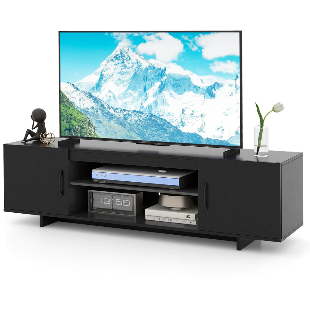 Costway 2 Door 2 Shelf Black TV Stand with Cable Holes and Power Outlet Image 3