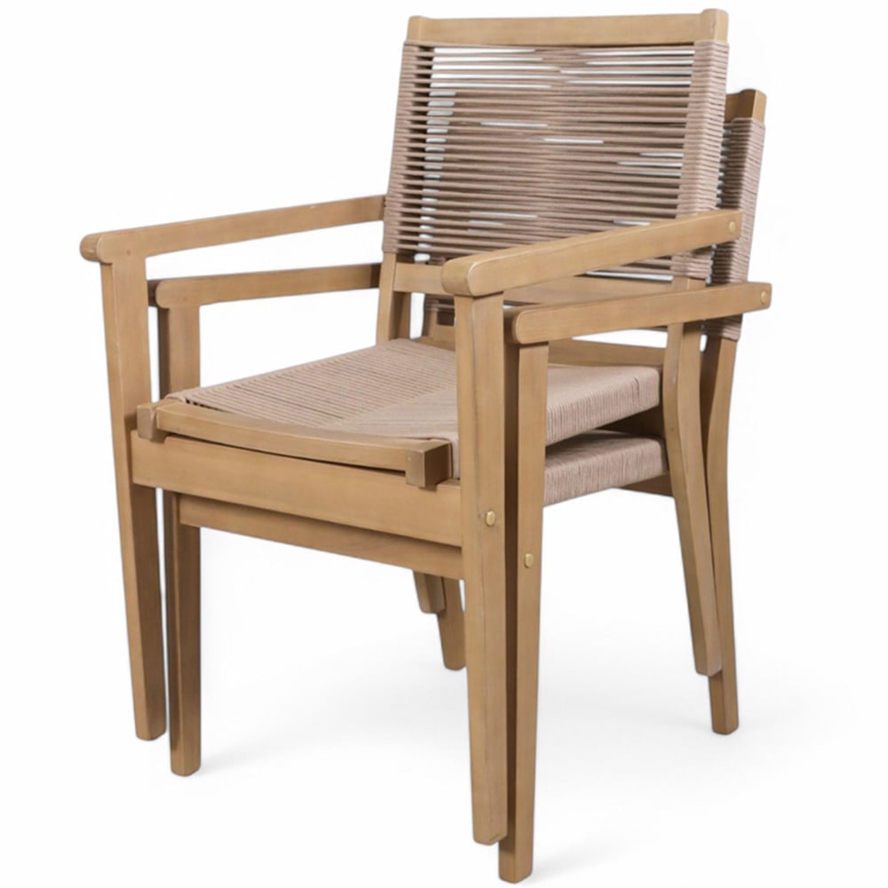 Royalcraft Roma 4 Seater Sunray Acacia Stackable Round Dining Set with Black Granite Insert Image 5