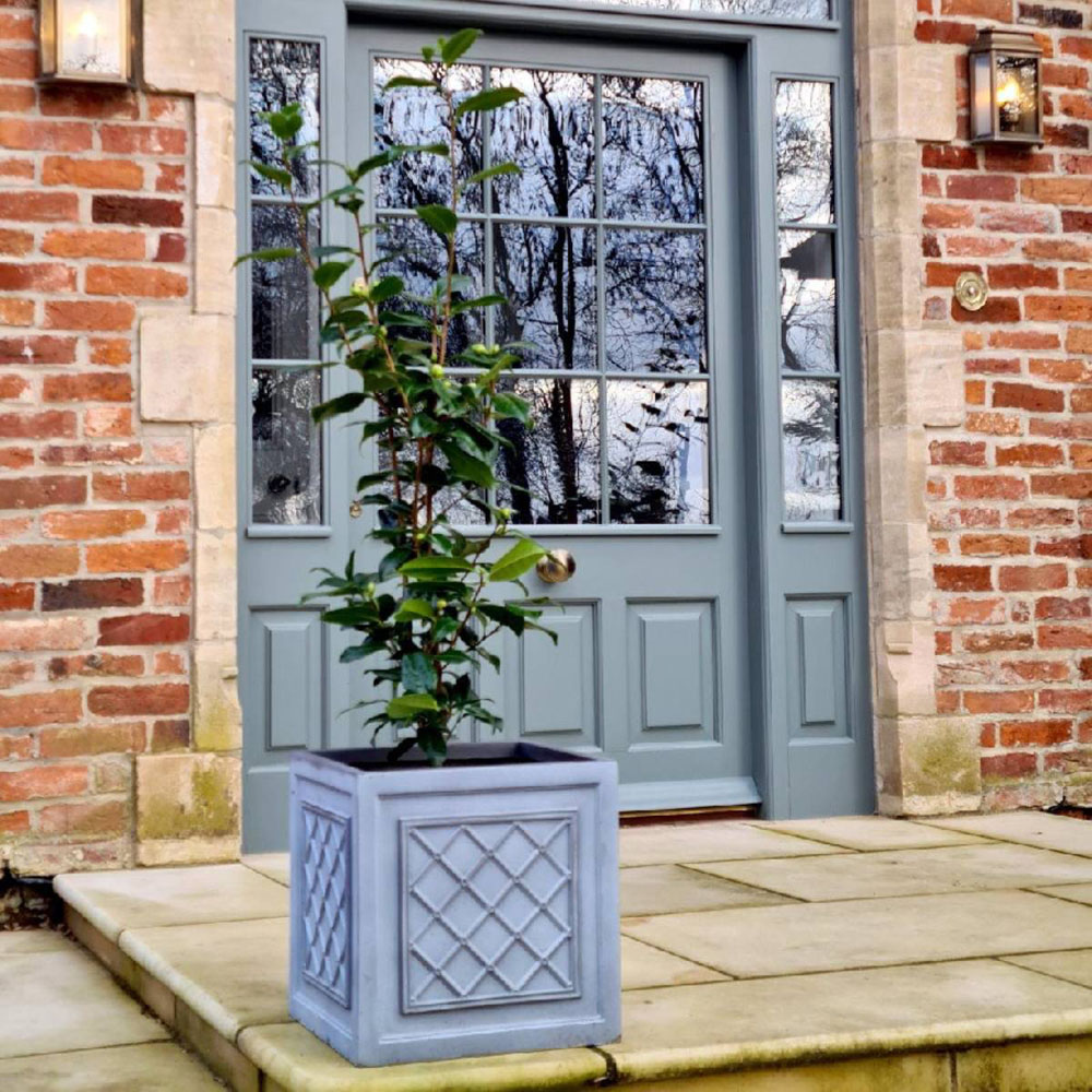 wilko Faux Lead Lattice Grey Light Fibrestone Square Outdoor Plant Pot 30cm Image 5