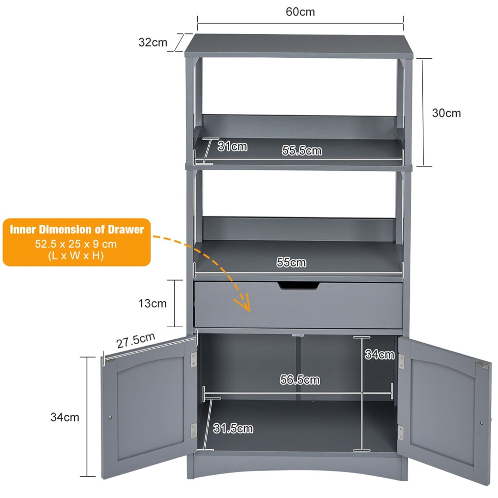 Costway Single Drawer 3 Shelf Grey Multipurpose Storage Cabinet Image 9
