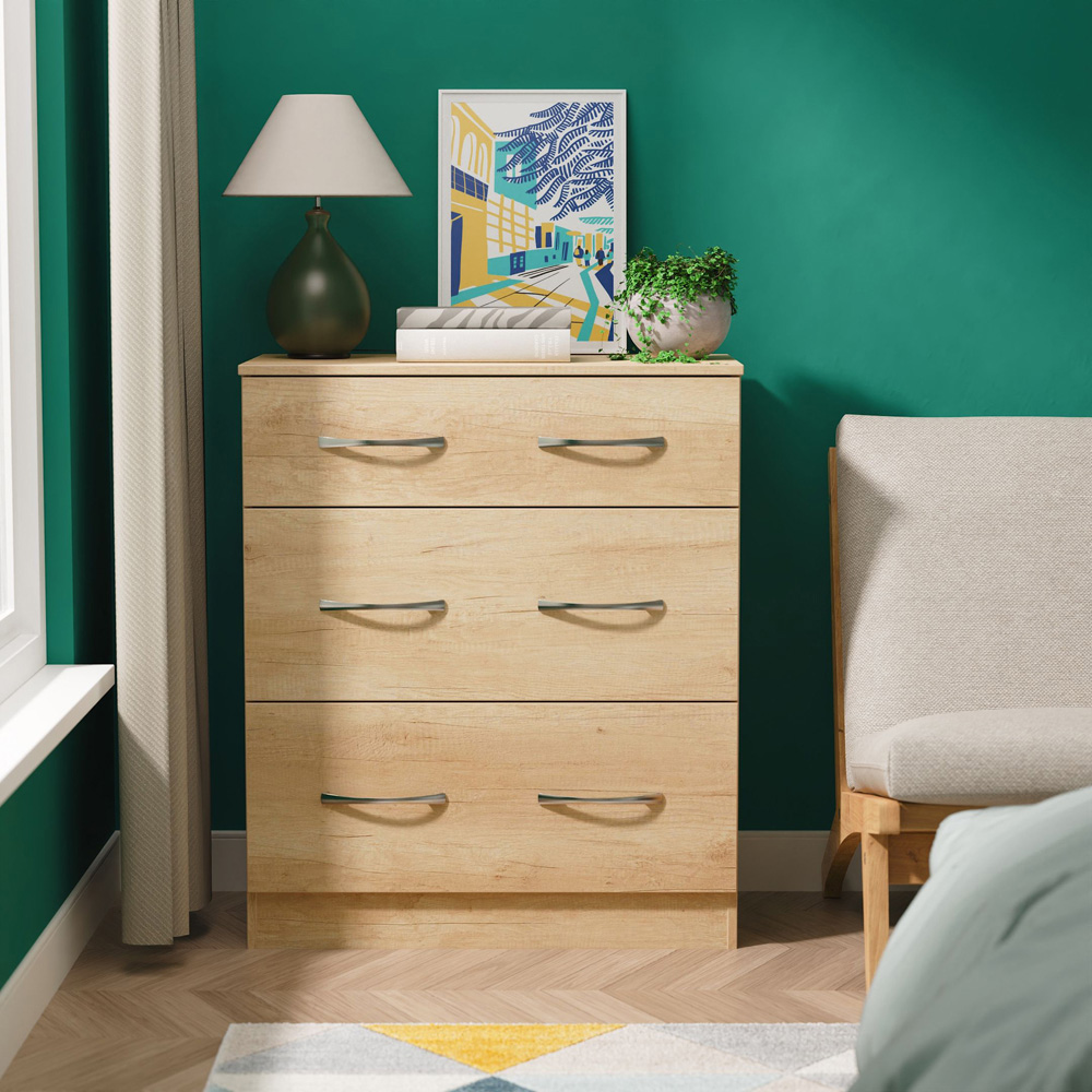 Crowndale Avon 3 Drawer Nebraska Oak Deep Chest of Drawers Ready Assembled Image 7