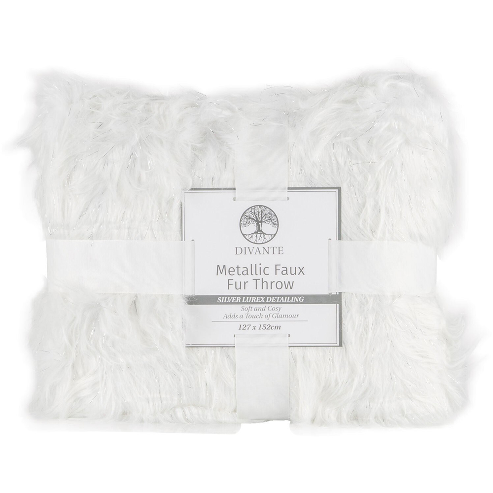 Divante White Metallic Faux Fur Throw Image