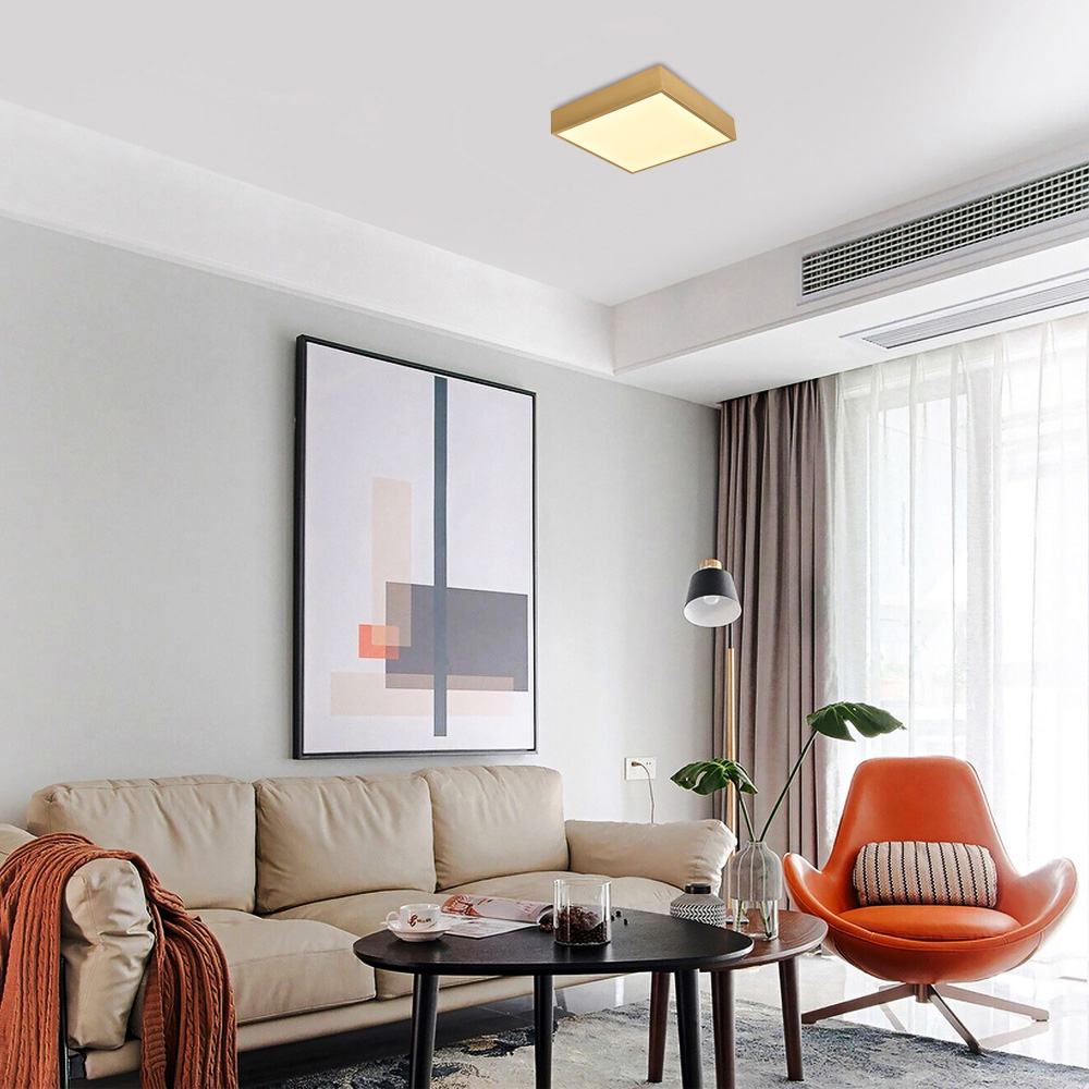 Happy Homewares Brushed Gold LED Flush Square Ceiling Light Image 2