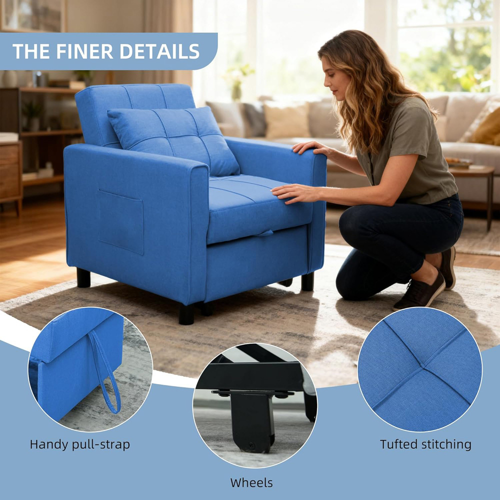 Alivio Singel Seater 3-in-1 Blue Convertible Sofa Bed Chair Image 8