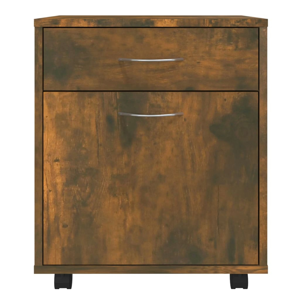 vidaXL Single Door Single Drawer Smoked Oak Rolling Storage Cabinet Image 5