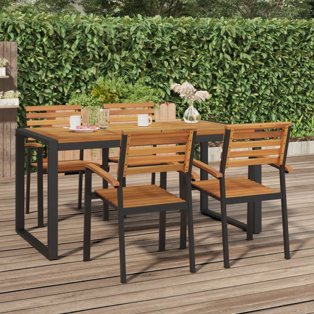 vidaXL Brown and Black Solid Wood Acacia Garden Table 160cm Image 1