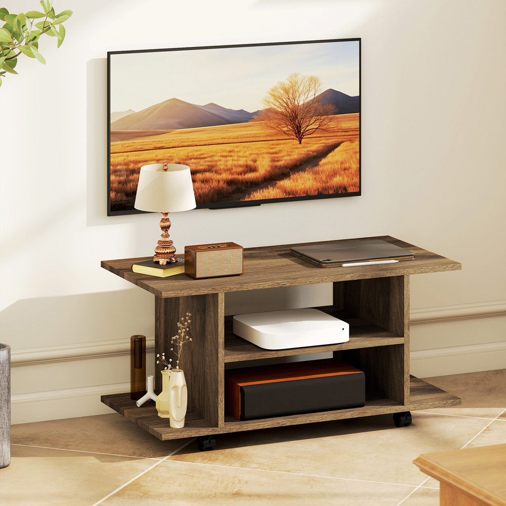 Portland 4 Shelf Walnut Mobile Modern Multifunctional TV Unit Image 4