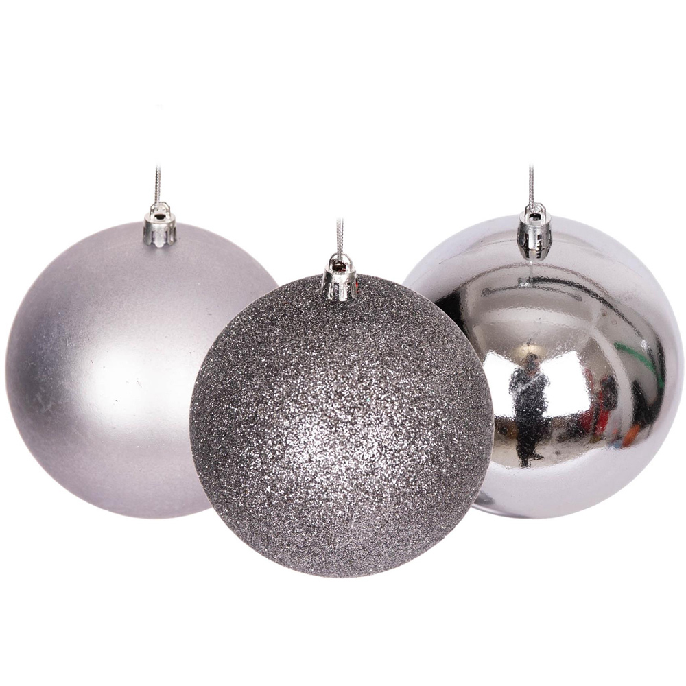 Shatchi 10cm Mid Grey Luxury Bauble 6 Pack Image 2