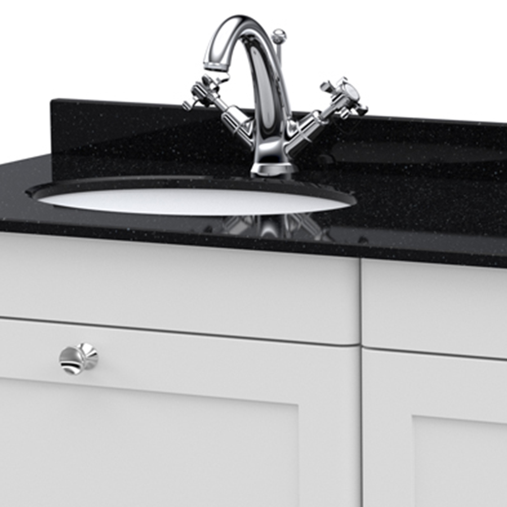 nuie Classique 2 Drawer Satin White and Black Wall Hung Unit and 1 Tap Hole Marble Basin 1200mm Image 2