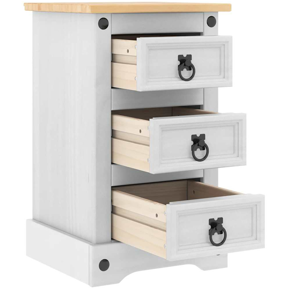 vidaXL Corona 3 Drawer White Solid Pine Wood Bedside Table Image 5