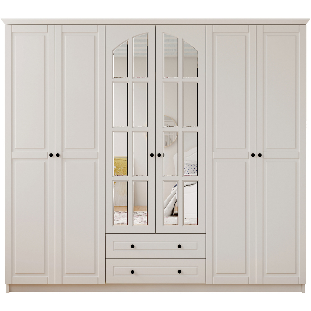 Evu MAISON 6 Door 2 Drawer White XL Mirrored Wardrobe Image 2
