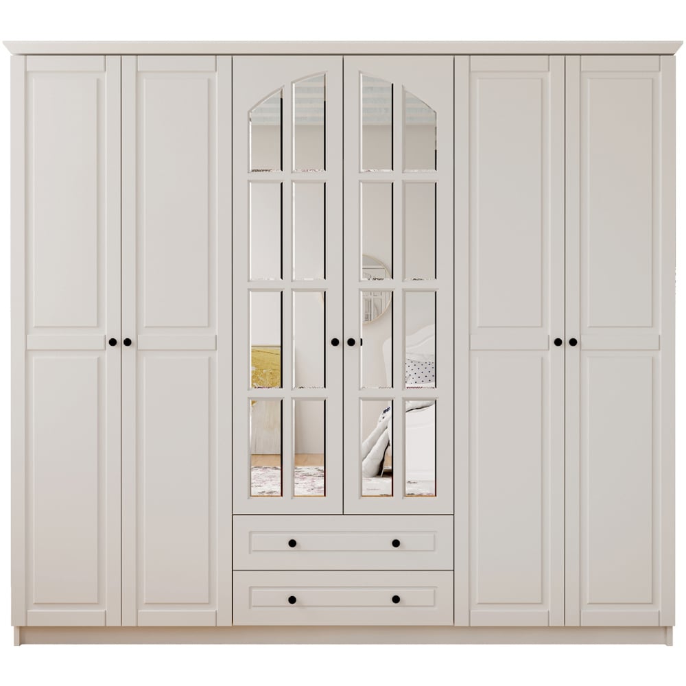 Evu MAISON 6 Door 2 Drawer White XL Mirror Wardrobe Image 2