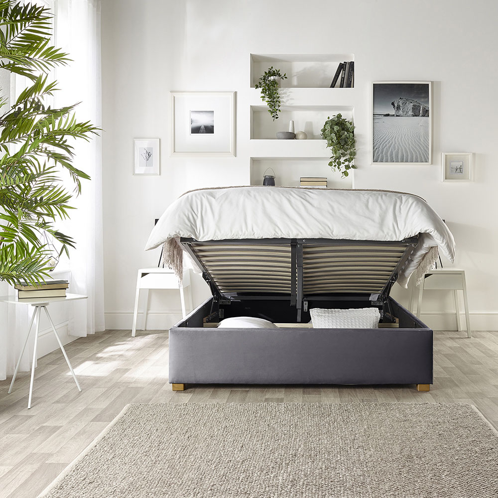 Catherine Lansfield Boutique King Size Steel Velvet Ottoman Bed Image 2