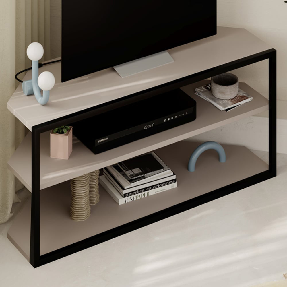 Decortie Echo 2 Shelf Mocha Grey Metal Frame Modern TV Unit Image 6