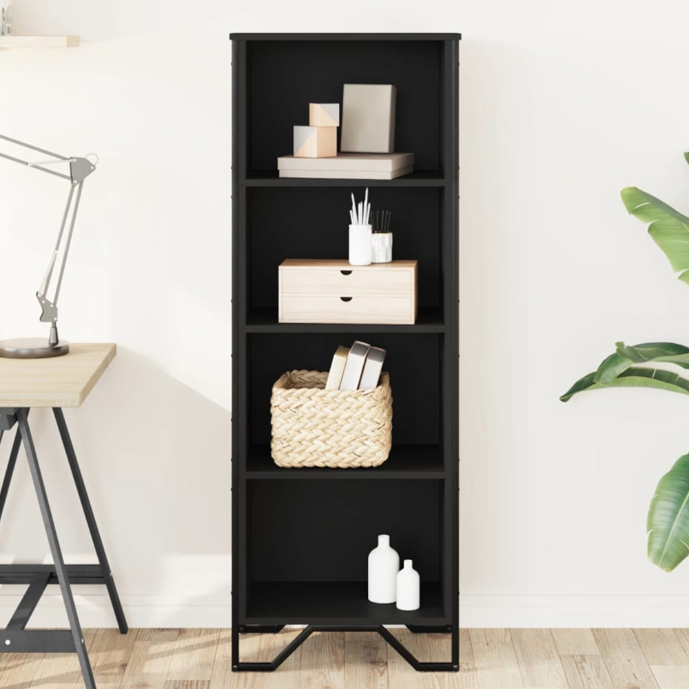 vidaXL 4 Shelf Black Tall Bookcase Image 1