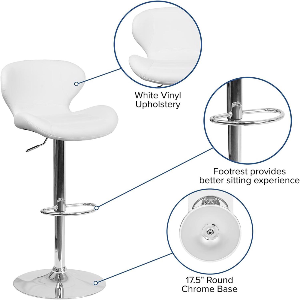 FWStyle White Faux Leather Curved Bar Stool Set of 2 Image 5
