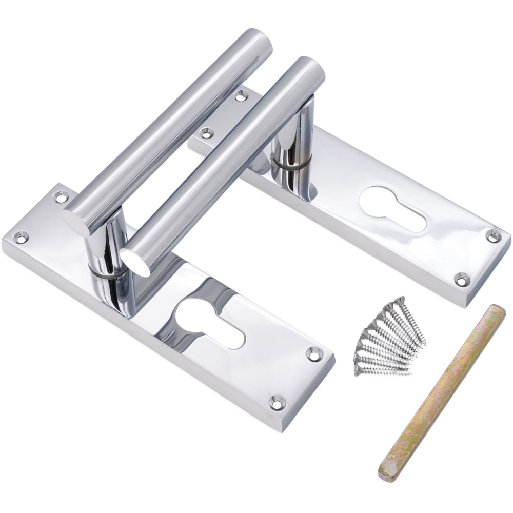 Spira Brass Jura Polished Chrome Lever on Backplate Door Handle with Euro Keyhole 2 Pack Image 4