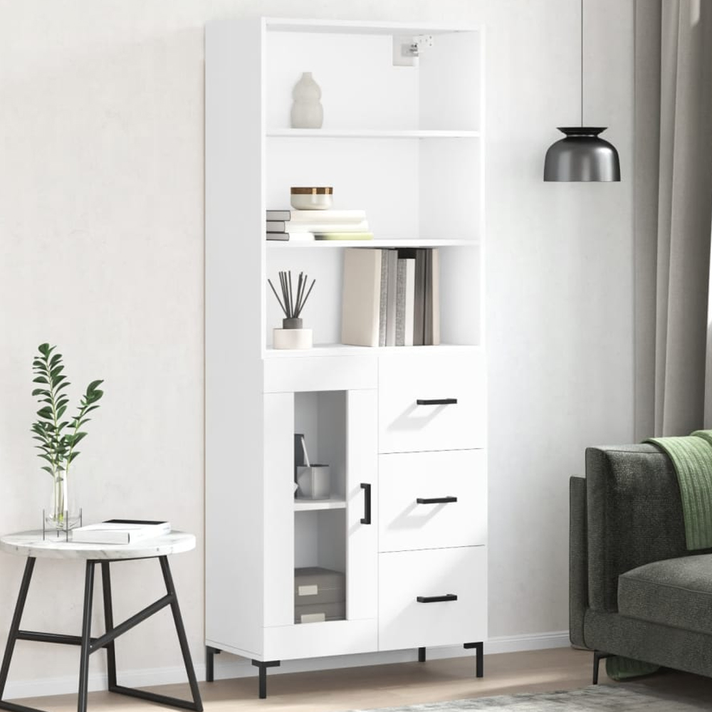 vidaXL Single Glass Door 3 Drawer 3 Shelf White Highboard Image 1