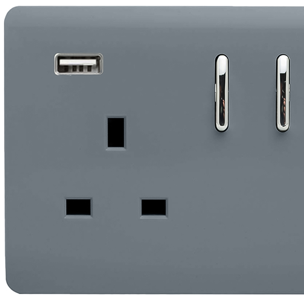 Trendi Switch 2 Gang 13amp 2 Port USB Warm Grey Switched Plug Socket Image 2