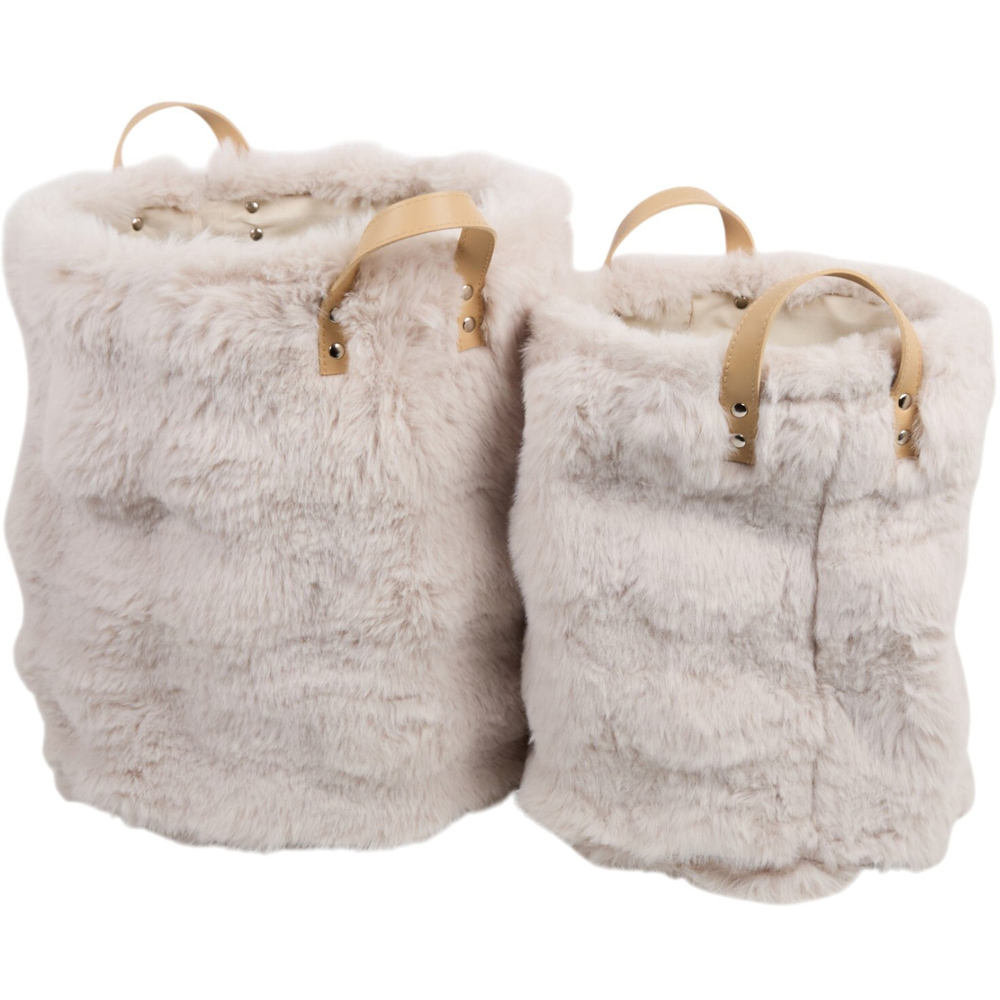 Pack of 2 Faux Fur Baskets White Image 1