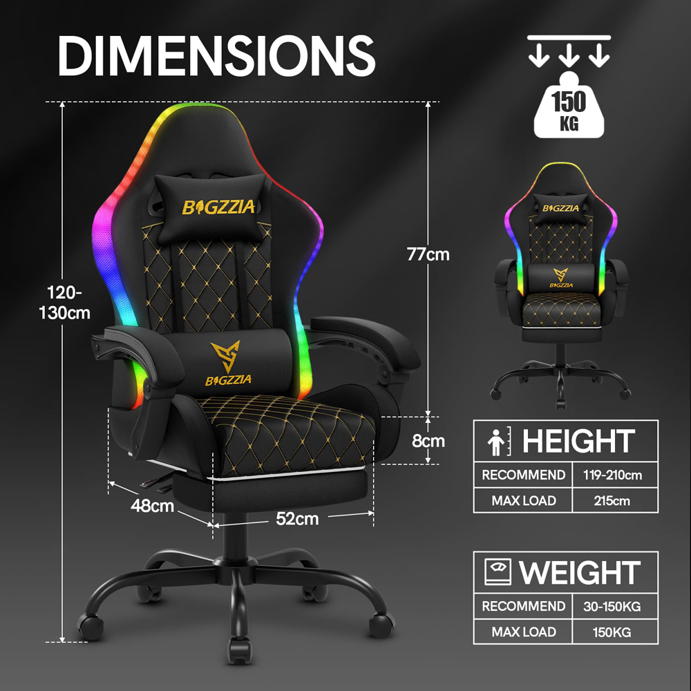 Rattrix Black Reclining RGB Gaming Chair with LED Lights and Footrest Image 9