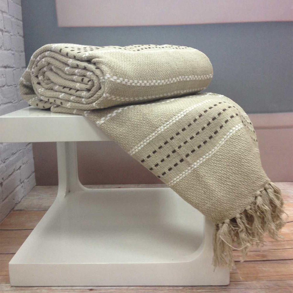 Rapport Home Natural Stitch Strip Woven Cotton Throw 254 x 254cm Image 2