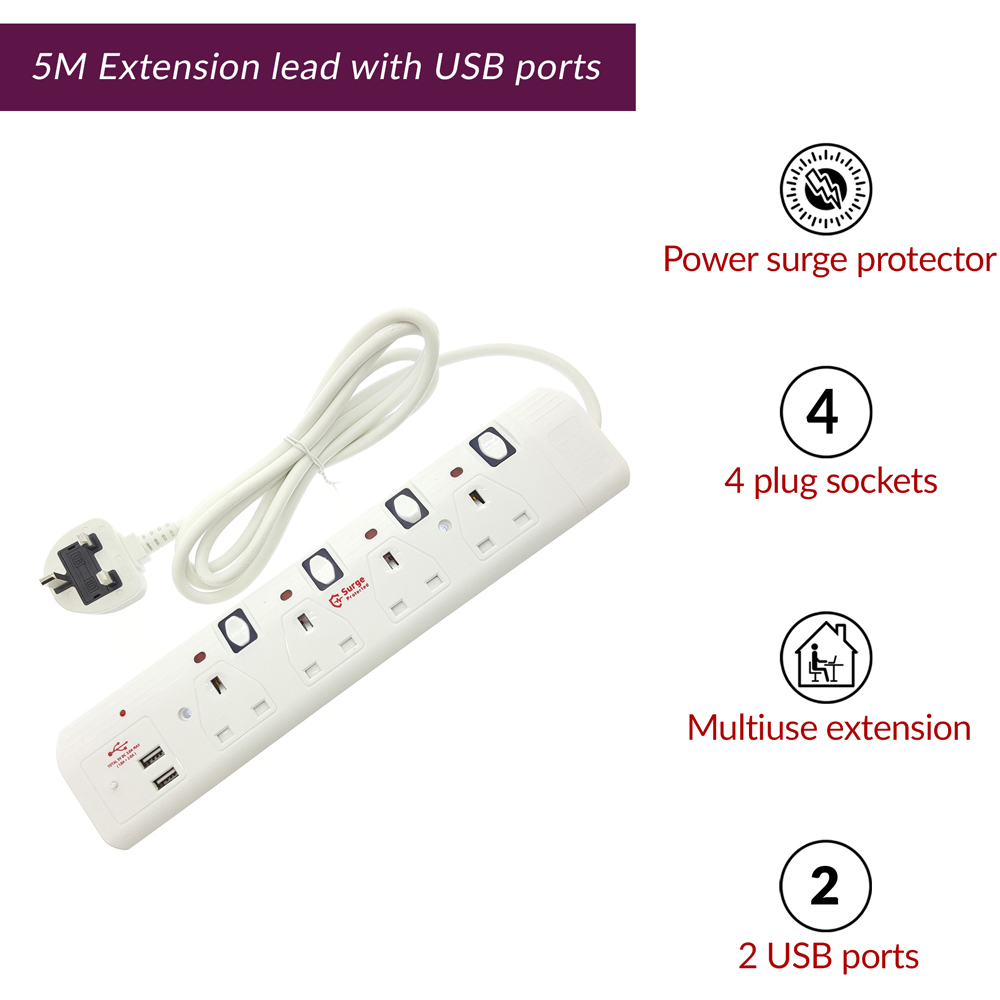 Innoteck 4 Way White Switched Extension Lead 5m Image 3