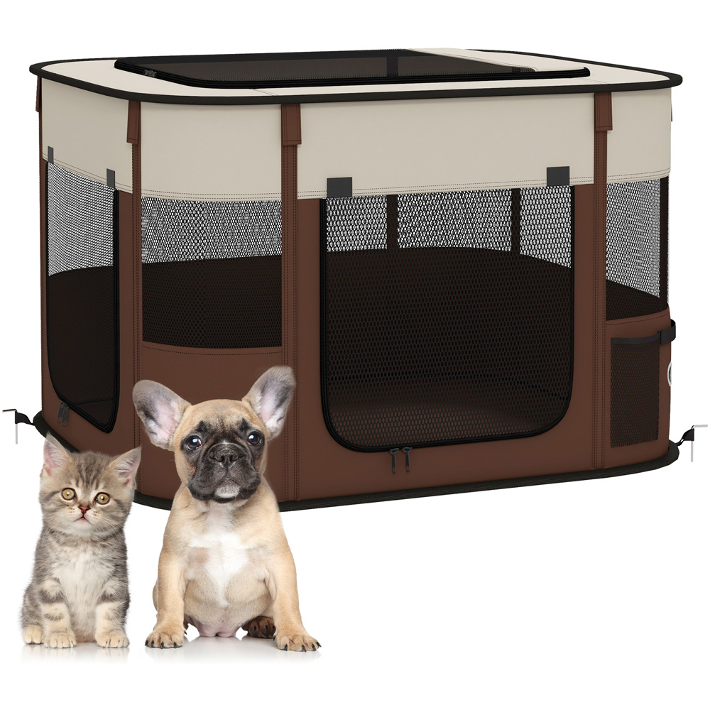 PawHut Brown Portable Small Animal Playpen Small Image 1