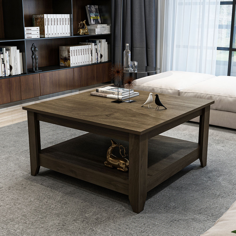 Decorotika Lea Single Shelf Walnut Coffee Table Image 5