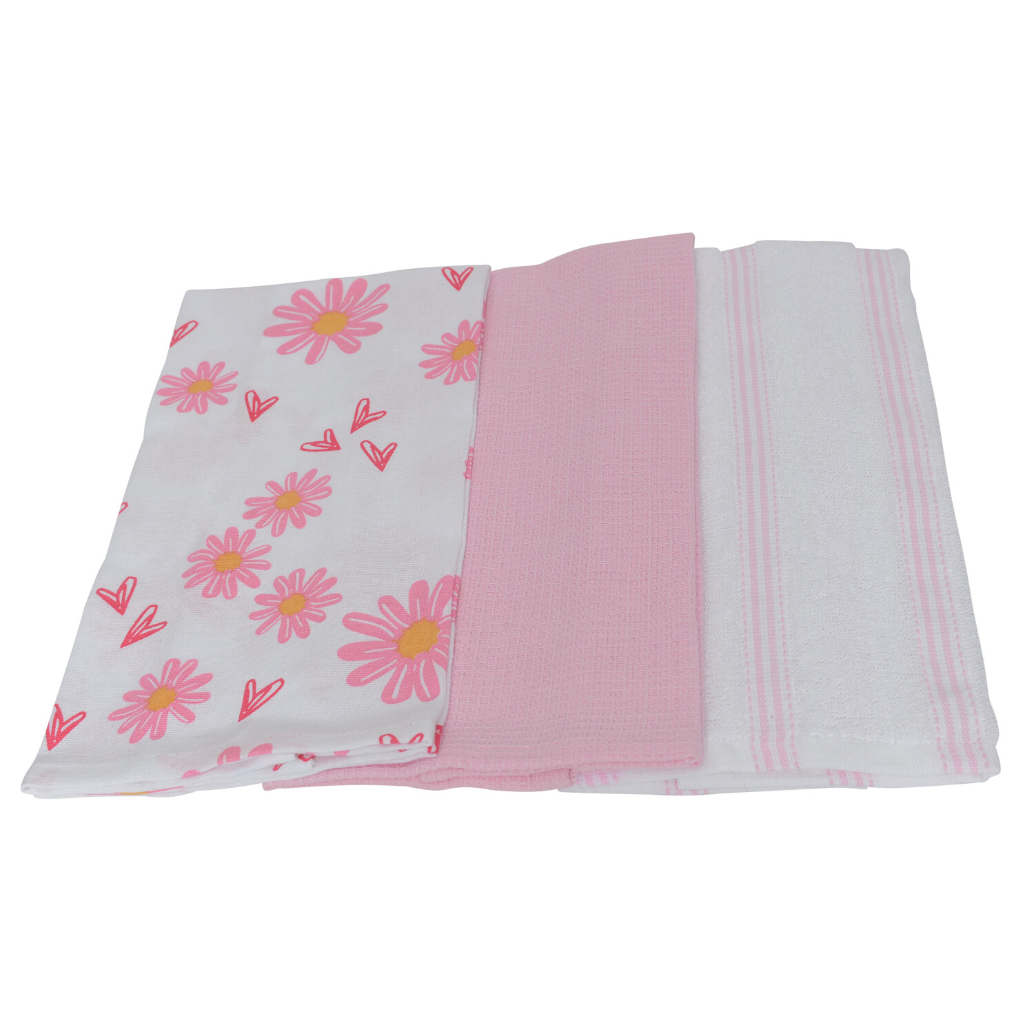 Pack of 3 Daisy Daze Tea Towels - Pink Image 1
