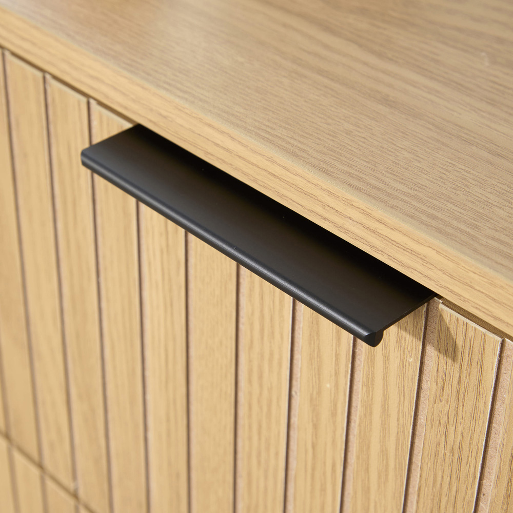 Home Source Wisbench 3 Drawer Oak and Black Wooden Wide Chest of Drawers Image 4