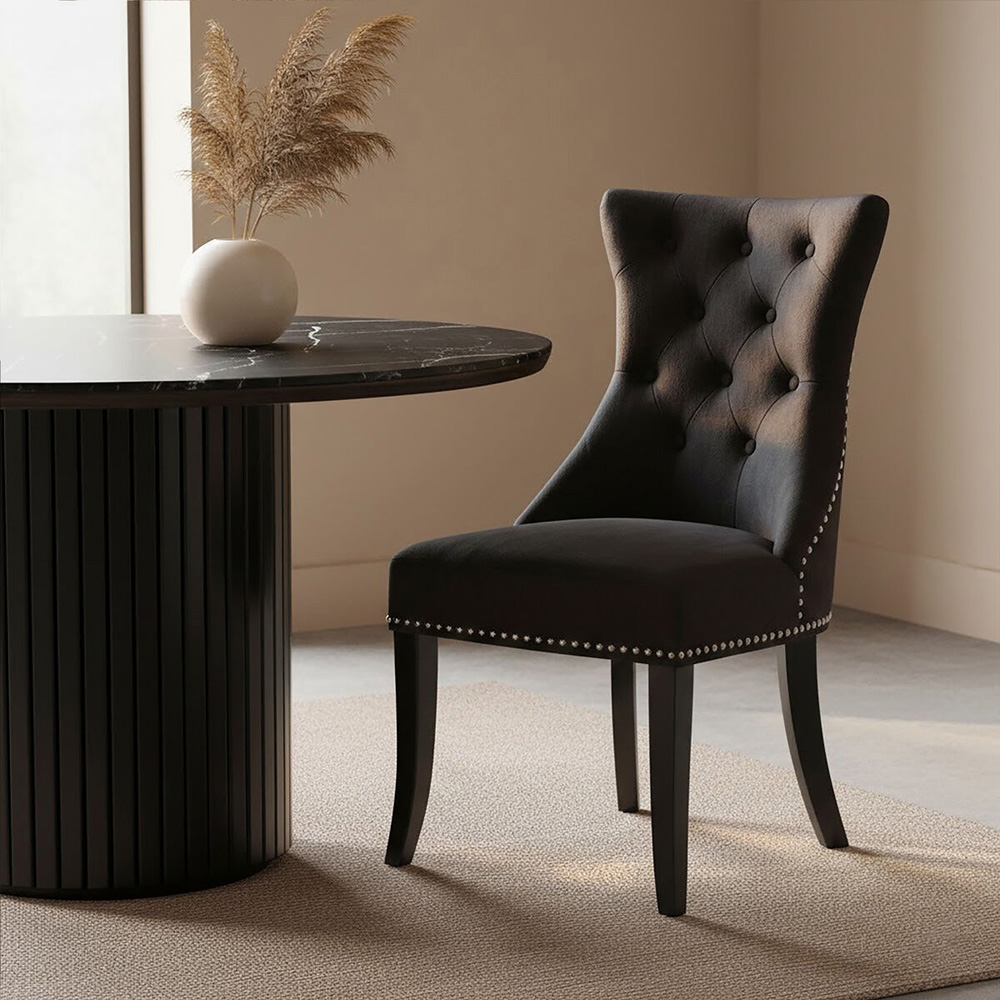 Premier Housewares Regents Park Black Cotton Velvet Dining Chair Image 2