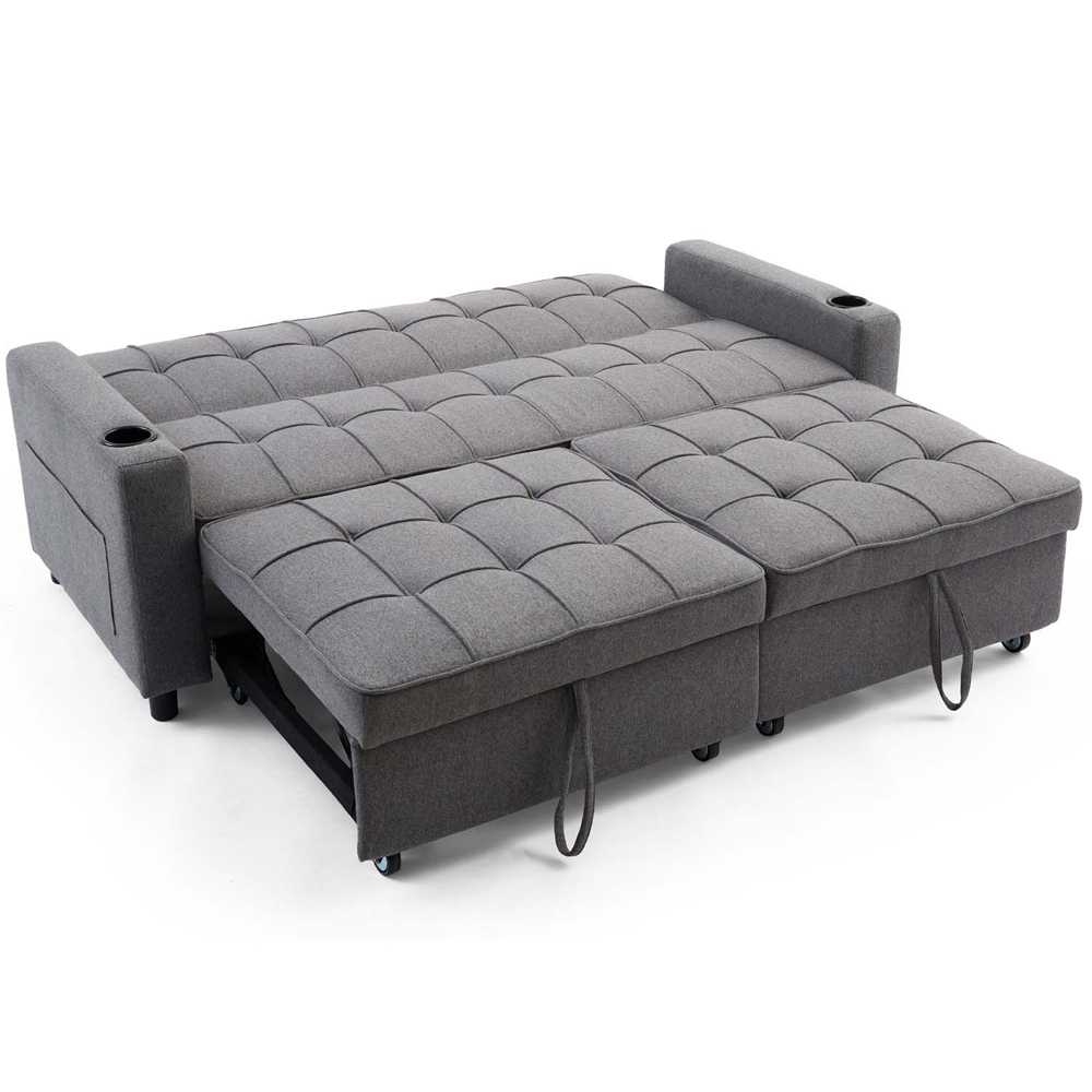 Furniture Online Hudson 3 Seater Grey Linen Sofa Bed with Cupholders Image 5